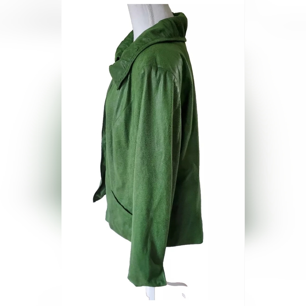 JM Collection Jacket Womens SZ 12 (Large) Green Faux Snakeskin Lightweight Zip - Picture 4 of 11